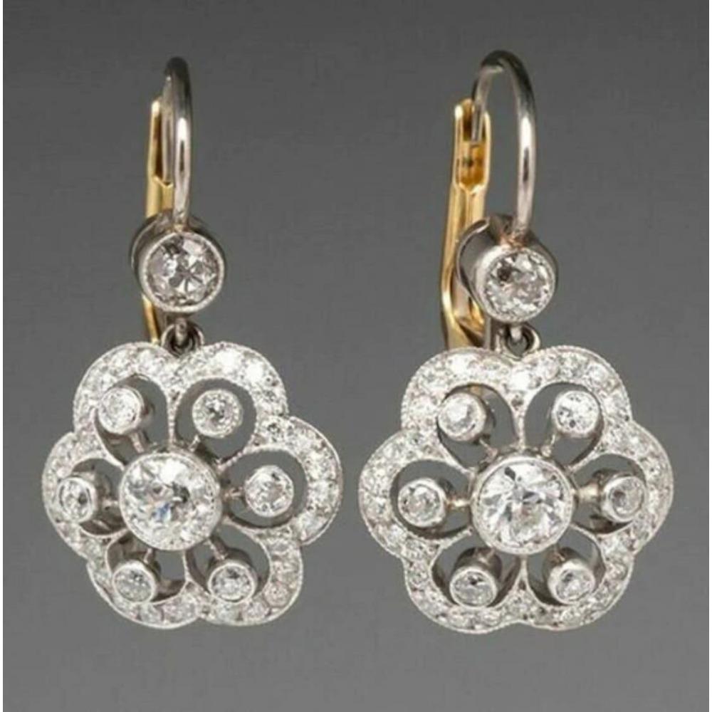 Vintage Elegantní Náušnice s Květinami Stříbrné Barvy se Zirkony pro Ženy Etnický Styl Kreativní Párty Šperky Doplňky Zakázkové Šperky