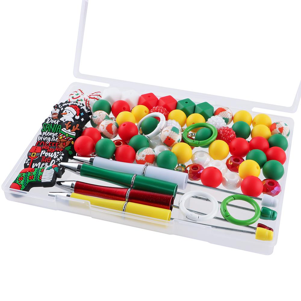 90Pcs/Box New Halloween Christmas Silicone Beads, Acrylic Beads, Pen Combination For DIY Accessories, Keychains, Etc