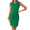 Women’s Summer Sleeveless Solid Round Neck Slim Fit Split Hem Dress with Waist for Casual or Formal Wear