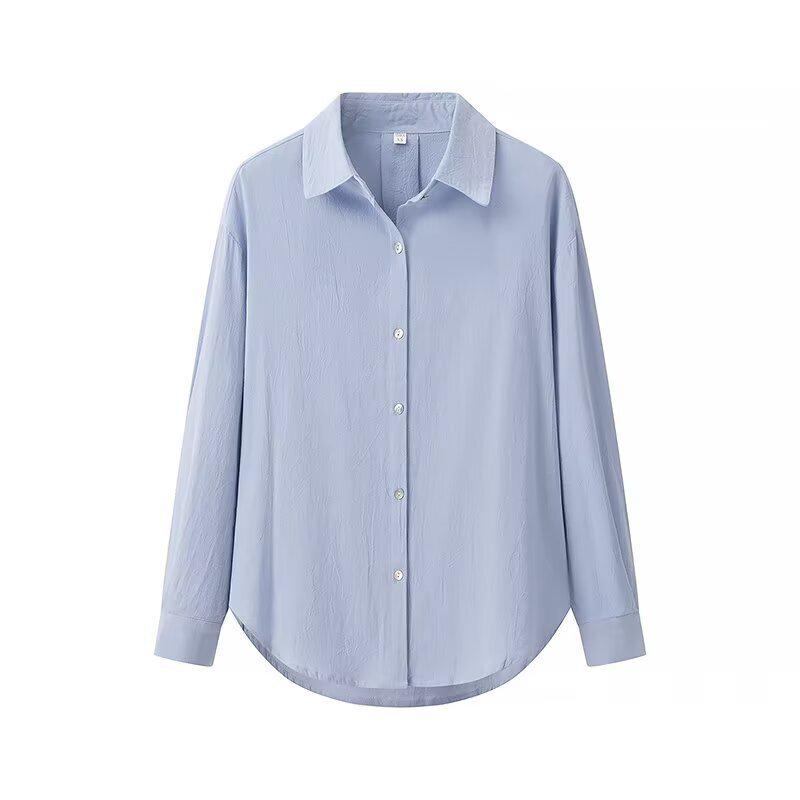 

Женская мода весна 2025: Повседневная свободная рубашка в европейском и американском стиле для отпуска XS синий