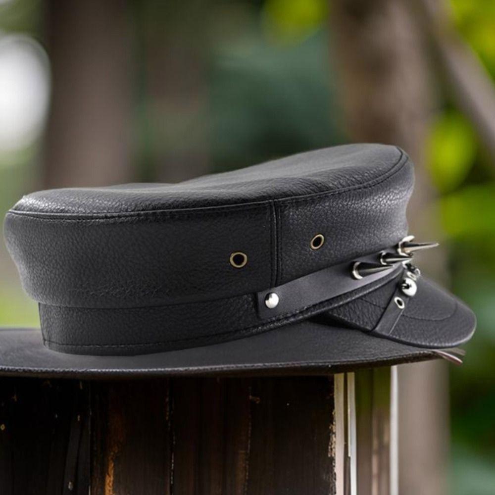 Trendy Black Women's Beret Pu Leather British Style Newsboy Cap Vintage Captain Caps Women's Accessories