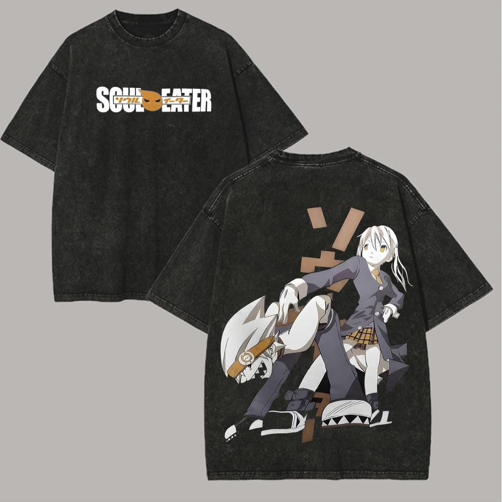Soul Eater Anime Lover Washed T-shirt Personality Clothes Oversized Unisex Year Round Clothing Product Couples