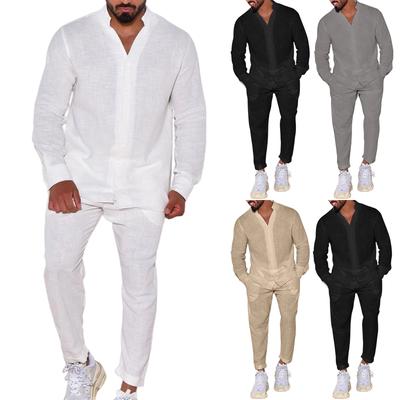Herren Freizeit Mode Leinen Langarm Arbeitskleidung Hose Zweiteiler
