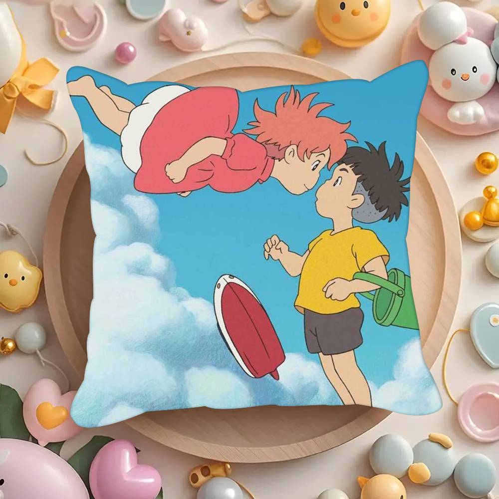 Movie P-Ponyo Anime On the Cute Cliff  Pillowcases Cushion Covers Living Room Sofas Home Decor Gifts
