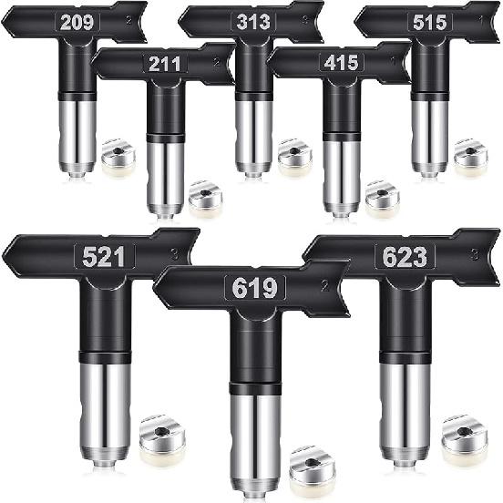 8 Pcs Spray Tips for Paint Airless Paint Sprayer Tips Reversible Airless Spray Nozzles Machine Part for Homes Buildings Decks(211, 215, 311, 315,