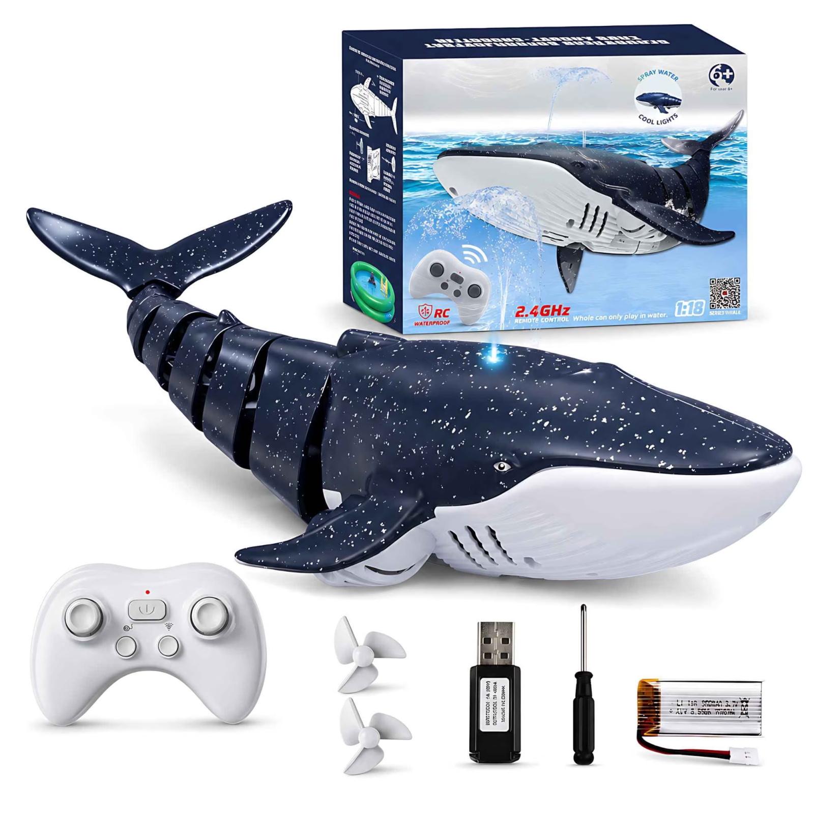 Remote Control Whale Toy 2 4GHz RC Swimming Whale with Flexible Tail and Propellers USB Rechargeable Battery Operated for Kids and Adults One Size