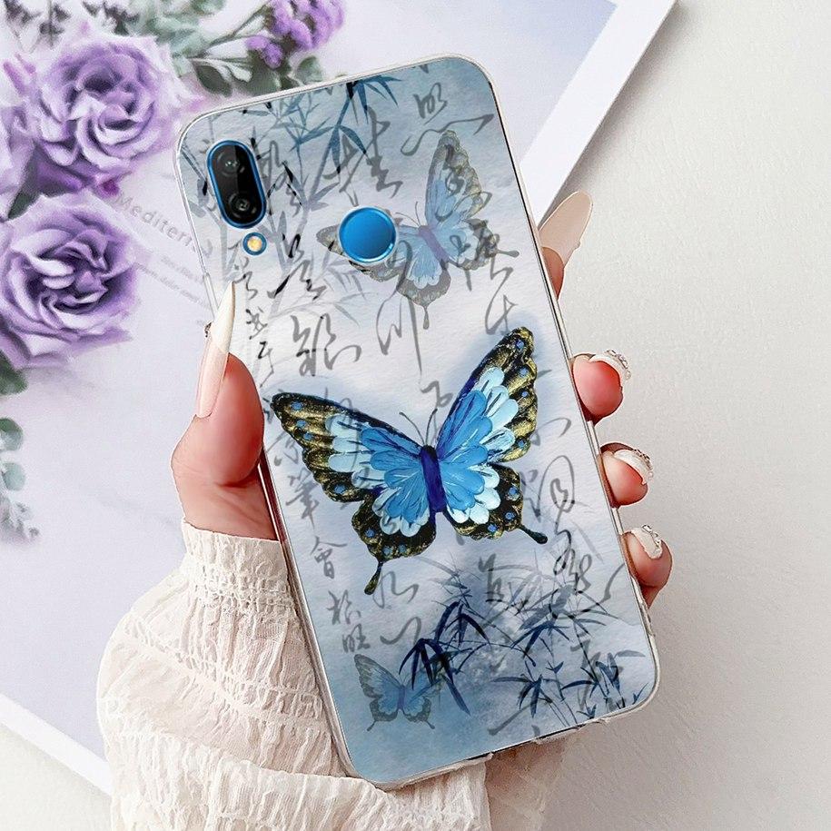 Für Huawei P20 Lite Hülle Beliebte Blume Schmetterling Weiche Klare Silikon Handy Rückseite für Huawei P20Lite Nova 3e ANE-LX1 Bumper