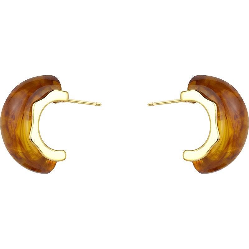 French Maillard Amber C-Shaped Stud Earrings: Elegant, Retro, High-End Ear Jewelry for Women.