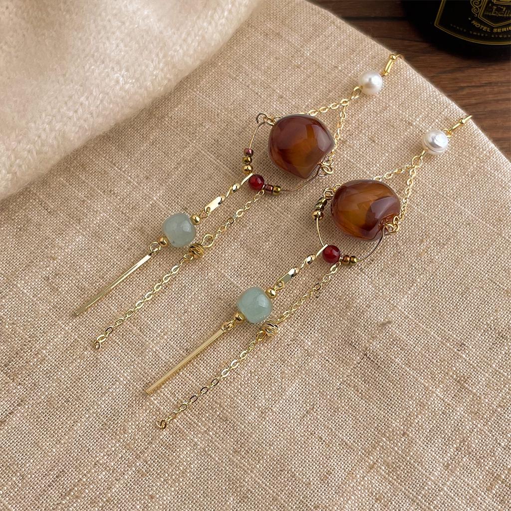 Autumn/Winter Gradient Geometric Tassel Earrings - Retro Artistic Style for Women