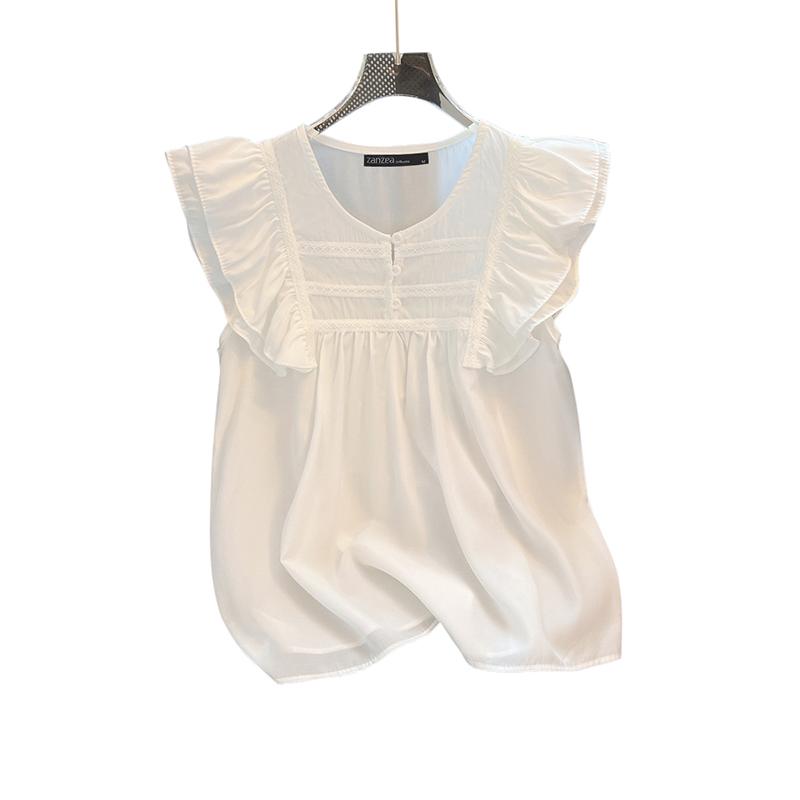 ZANZEA Women Casual O-neck Ruffles Short Sleeve Loose Blouse