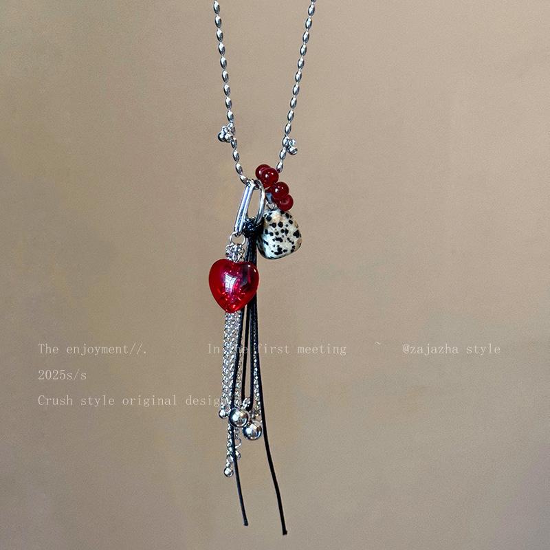 Multi-element Necklace - Women's Fall/winter Heart-shaped Grape Pendant Long Cardigan Chain Accessory