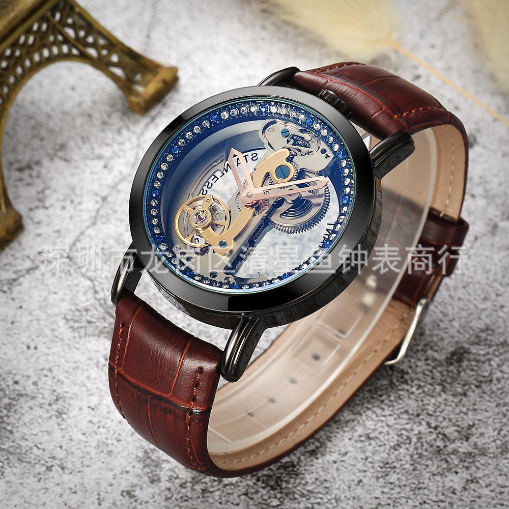 Light Luxury With Brick Men'S Automatic Hollow Mechanical Watch Large Dial Simple And Fashionable