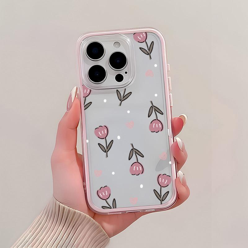 Fresh Tulip TPU Transparent Pink Phone Case For iPhone 17 Pro Max 16 15 14 13 12 11 Pro 14 Plus Silicone Shockproof Soft Cover