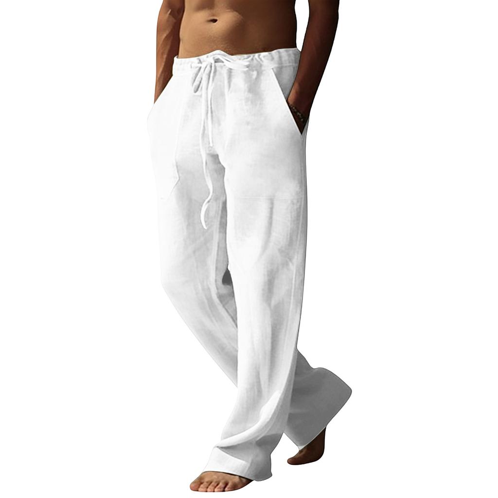 Pantalon Homme Coton Lin Pantalon Homme Mode Décontractée Coton Lin