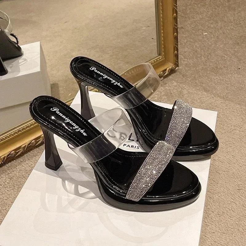 

Fashion 2025Women Summer Outdoor Sandals High Heels Fashion Female Slippers Elegant Slides Platform Rhinestone Casual Party Shoes 34 чёрный