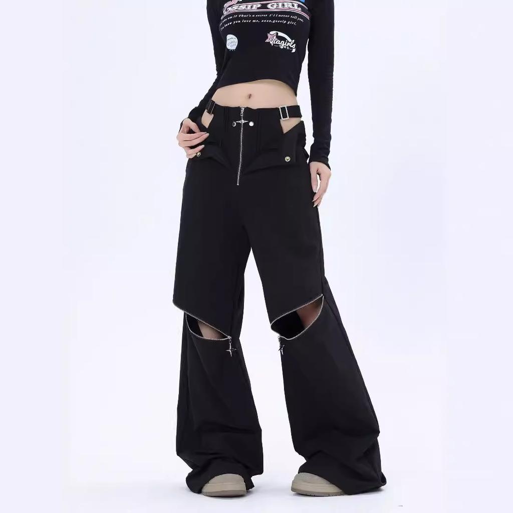 Women's Black Gothic Baggy Cargo Jeans Harajuku Oversize Denim Trousers Y2k 90s Vintage Emo Jean Pants Trashy Clothes