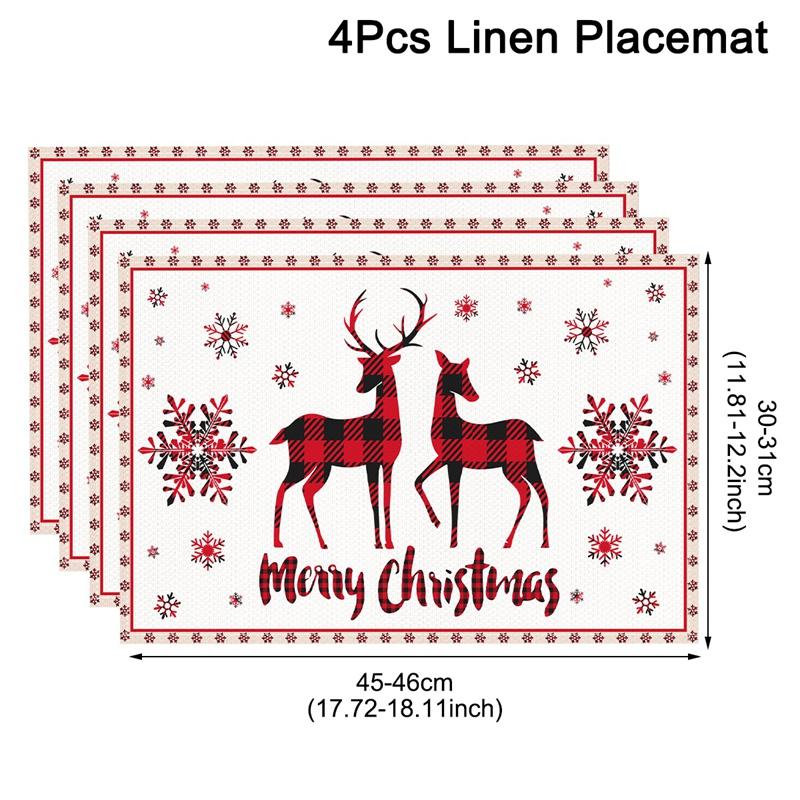 Linen Christmas Placemats Santa Claus Elk Table Mats Christmas Decorations for Home 2025 Xmas Navidad Noel New Year Table Decor