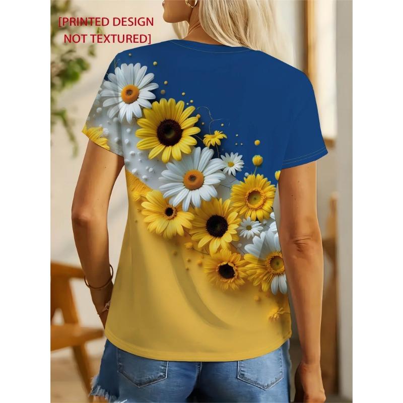 Women's Tee Sunflower Daisy Bouquet Graphic, Bright Floral Print Design for Casual Daily Wear