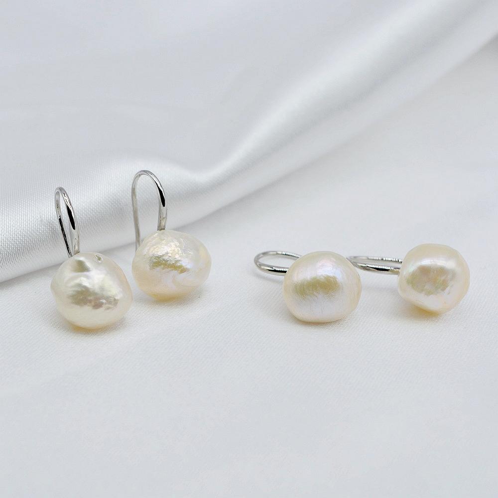 Girls Cute Sterling Silver Earrings Natural White Freshwater Pearl Small Earrings Baroque Style Fish Hook Earrings