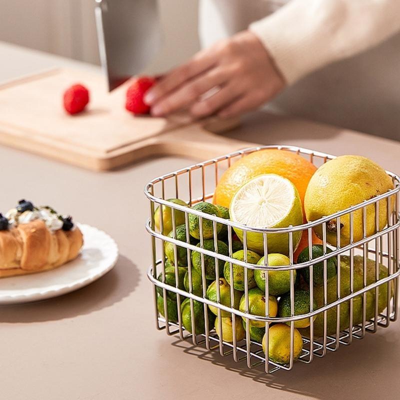  Stainless Steels Kitchen Drain Basket Drainage Rack Large Opening Hollow Metal Wire Storage Basket Countertops Container
