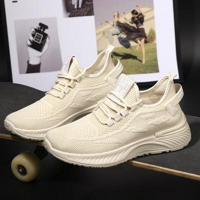 Sports Women's Sneakers Flying Weaving Versatile Breathable Lightweight Flats Anti Slip Soft Sole Lace Up Casual Shoes