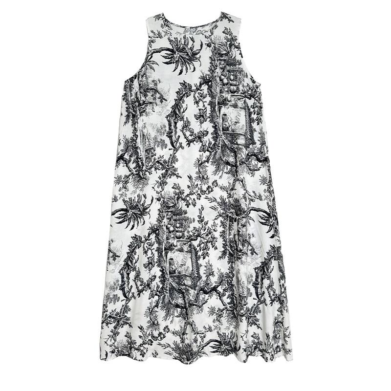 Sleeveless Plus size Cotton vintage Floral new in dresses for women casual loose maxi long summer dress