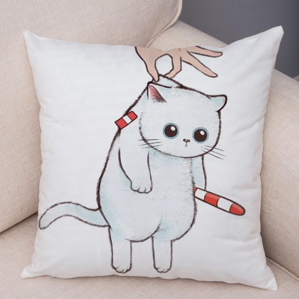 Cute Cartoon Cat Cushion Cover Decor Funny Lovely Pet Animal Print Pillowcase for Sofa Home Car Soft Plush Pillow Case xcm