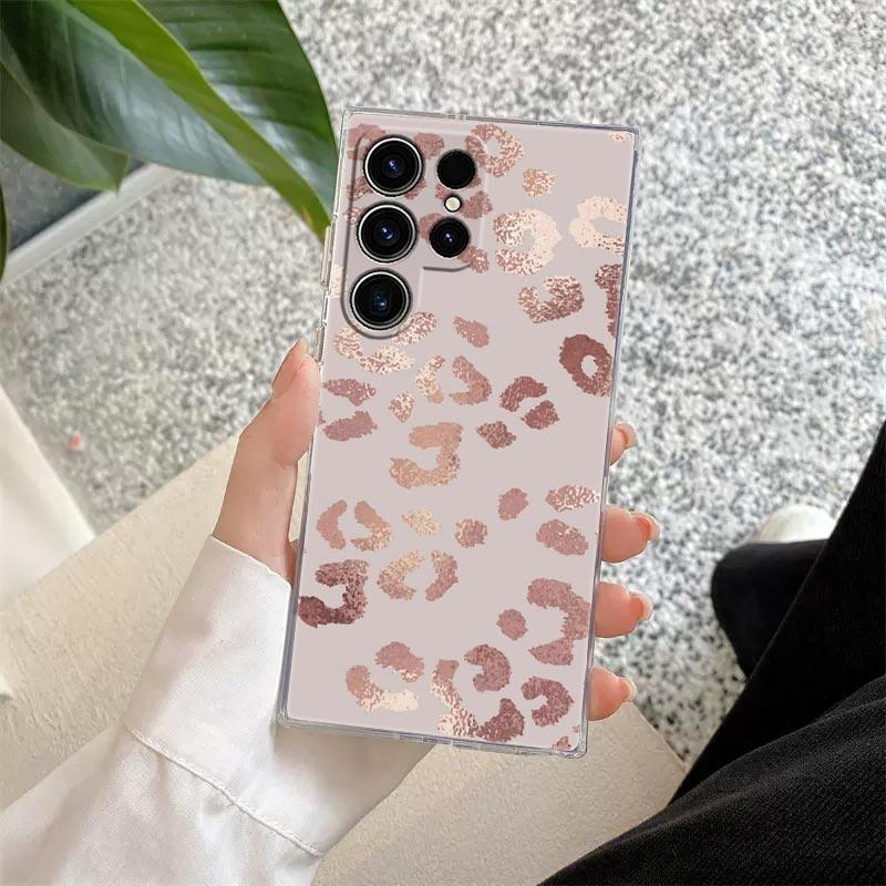 Gold Pink Rose Glitter Hearts Phone Case For Samsung S24 S23 Ultra S22 S20 Plus S21 FE Clear Cases Cover Galaxy S24Ultra Fundas