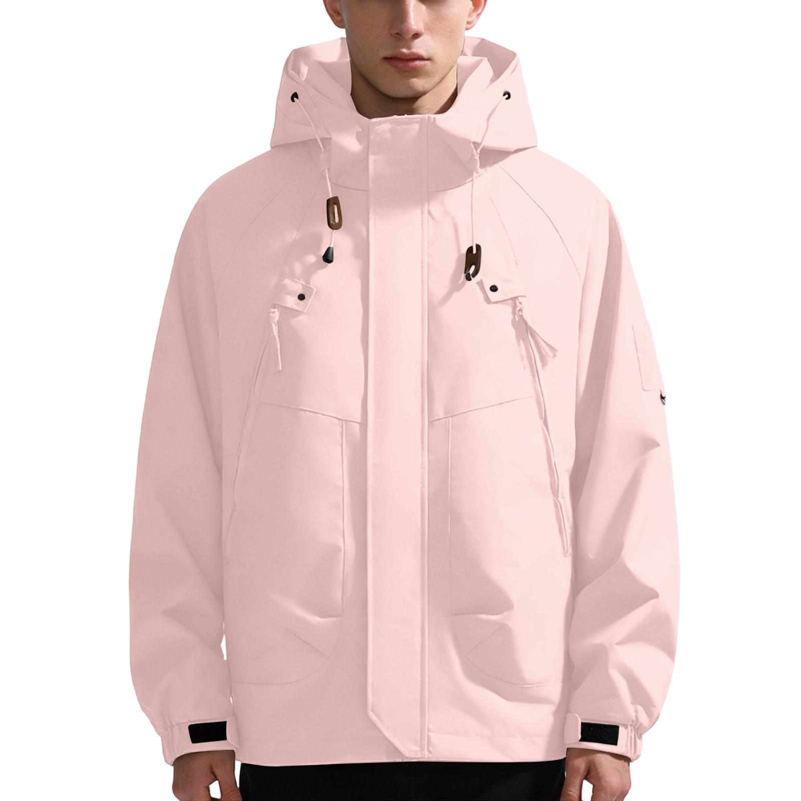 Унисекс свободная ветровка с капюшоном L розовый