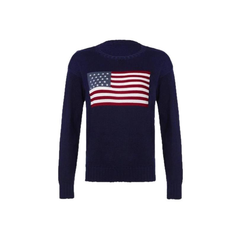 Women's Long Sleeve Retro Flag Knit Sweater - European & American Style