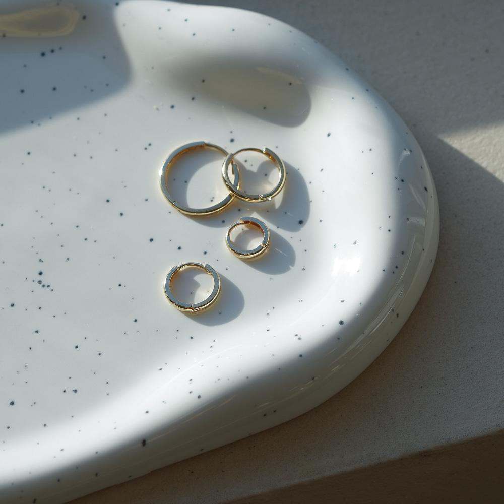 Alleun 14K 18K Round One-Touch Ring Gold Earrings Mini Daily (Type B)
