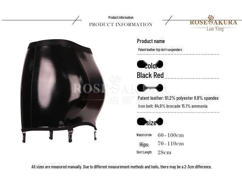 Luoying 8316 Patent Leather Garter Skirt with Metal Buckle and Stockings Accessories