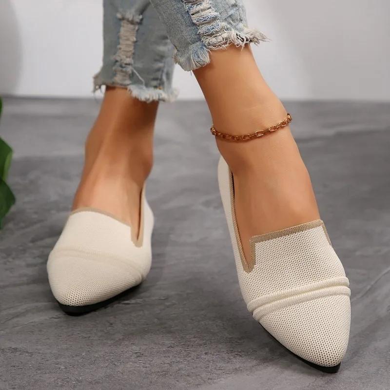 Flat shoes women's summer new fashion knitted breathable single shoes casual comfortable pointed flat women's shoes large size