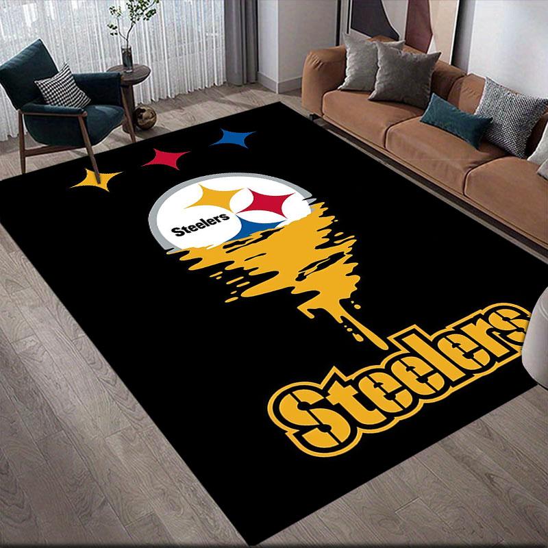 Steelers logo Flannel Printed Carpet, Home Sofa Decoration for Living Room & Bedroom, Non‑Slip Play Flannel Floor Mat for Game Room