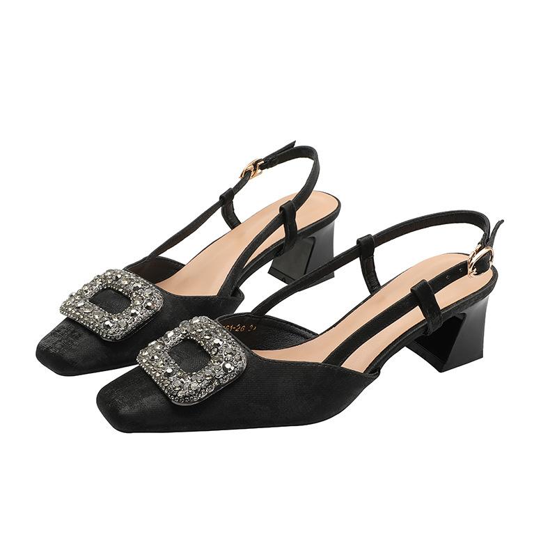 

Сандалии с французской сумкой на голове, женские, лето 2025, новые, в стиле феи, с пряжкой сзади, на толстом каблуке, на высоком каблуке, с квадратным носком и средним каблуком 40 чёрный