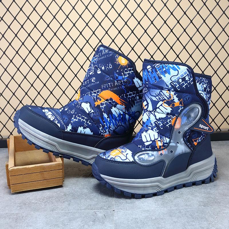 Winter 2025 Boys' High-Top Waterproof Snow Boots with Thick Velvet Lining