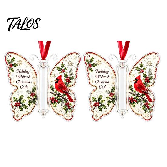 Acrylic Holiday Hanging Decor Butterfly Cash Gift Ornament, Christmas Money Holder with Tree Tags Festive Print, Pendant for Surprise Giving, Keepsake