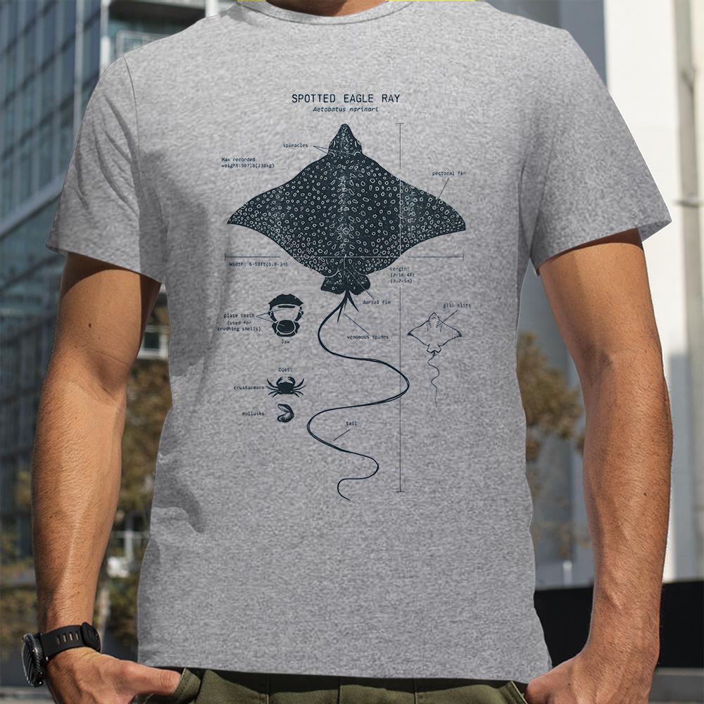 Spotted Eagle Ray Anatomy T-Shirt Summer Men Street Hip Hop Punk Style Boy Loose Oversized unisex Casual Fashion Tees