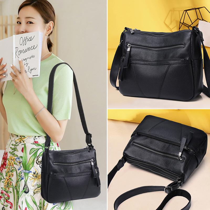 Feiya Leather Goods Factory Litchi Pattern Multi-Pocket Middle-Aged And Elderly Shoulder Messenger Bag Soft Leather