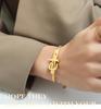 18K Goldbeschichtetes Titanstahl Schmuckset: Klingenkettenhalskette & Schlüsselbeinarmband für Damen