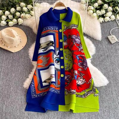 Herbstmode Miyake Drapierte Hemdkleider Damen Colorblock Einreihig Locker Übergroß Falten Plissiert Party Vestidos
