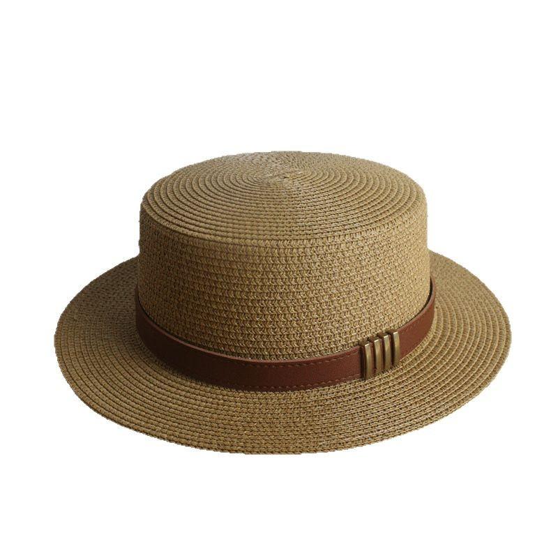 Sunscreen hat, sunshade belt buckle, flat hat, top hat, outdoor beach outing, straw hat, female summer versatile flat brim tide