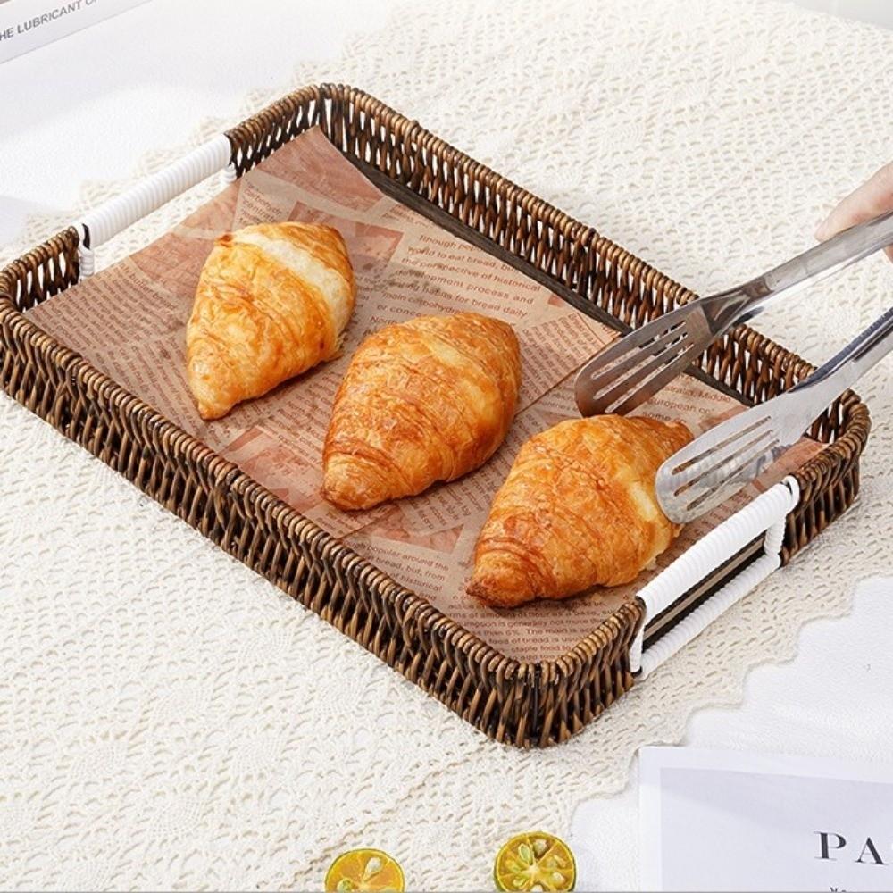 Handwoven Wicker Serving Tray Woven Handheld Plastic Rattan Storage Tray  Kitchen Storage