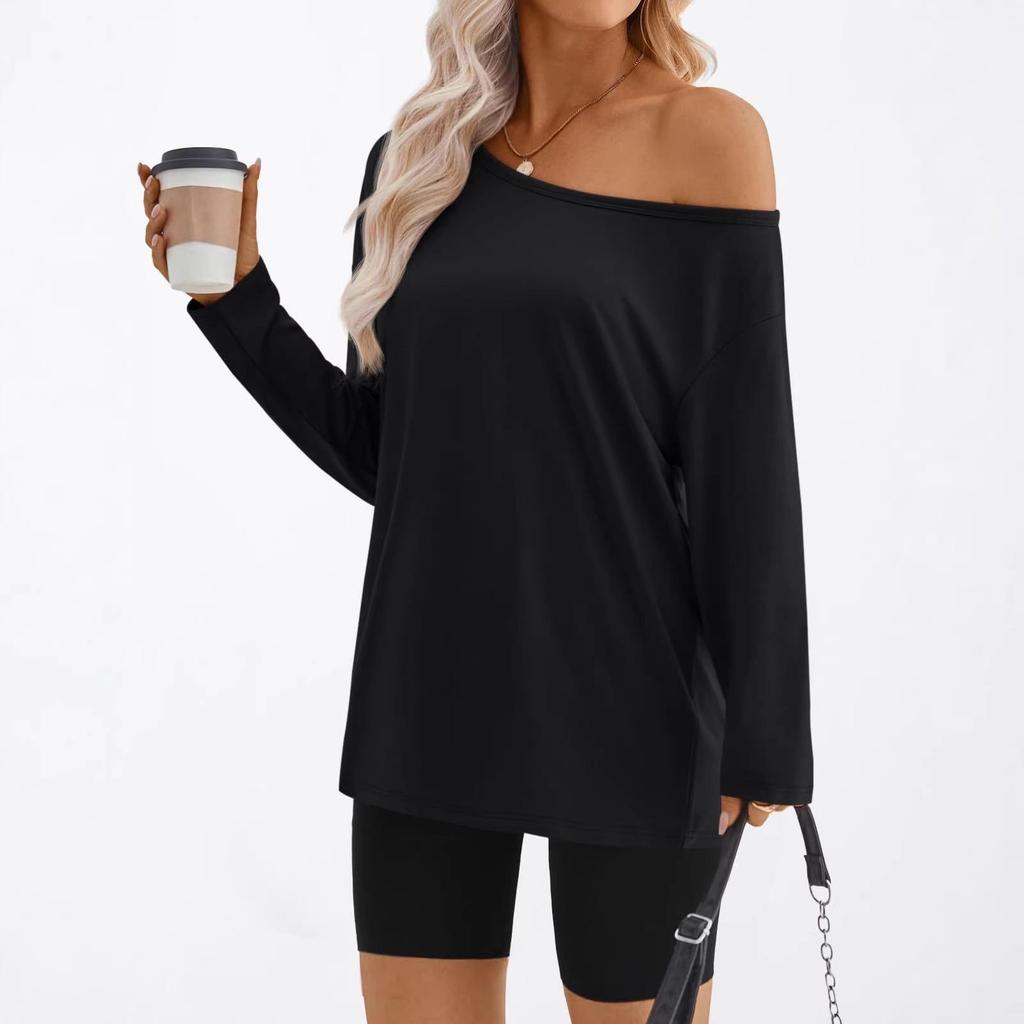 Lässiges lockeres One-Shoulder-Damen-T-Shirt - Europäische & Amerikanische Mode W6919