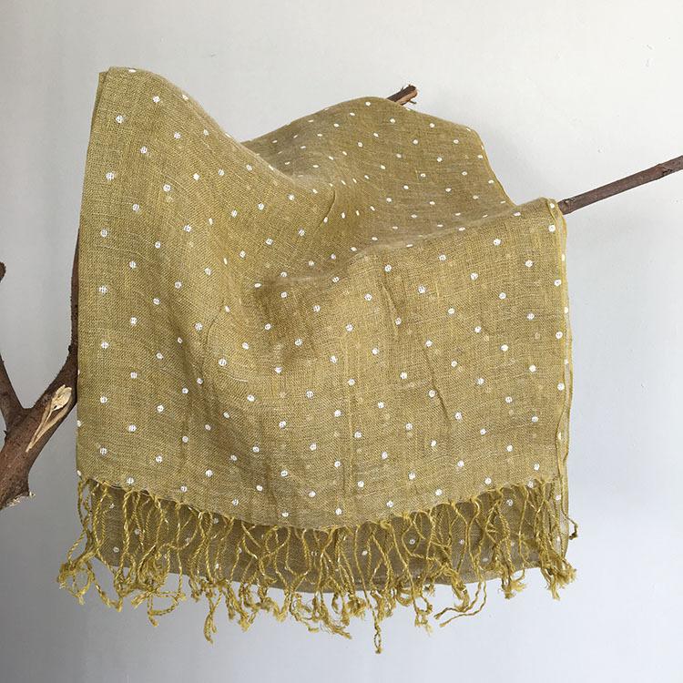Navy Blue Printed Polka Dot Linen Scarf Thin Dual-Purpose Breathable Shawl Fashionable Versatile Silk Scarf Women