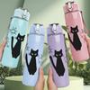 1PC Black Cat Star Doodle Art 750ml Color Plastic Sports Water Bottle Leakproof Flip Straw Lid Suitable for Sports Office Home Use