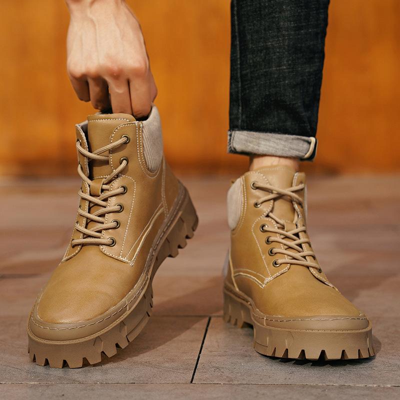 

Высокие ботинки Мартин мужские повседневные в британском стиле мужские ботинки лето 2025 кожаные рабочие ботинки на толстой подошве с увеличением роста ботинки цвета ревеня 39 светло-коричневого