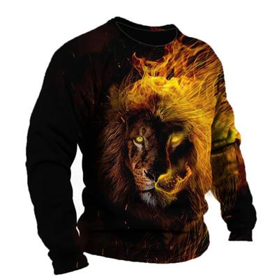 Lion Animal Pullovers Men Spring Autumn Round Neck Long Sleeves Top Men's Sport Wear Plus Size Vintage 3d Print Hoodie