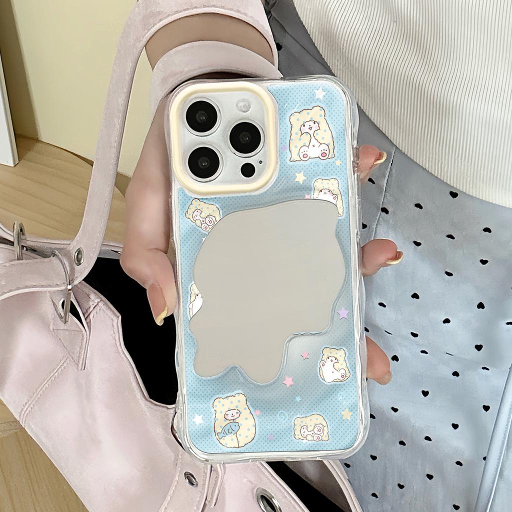 Cute Little Furry Bear Is Suitable for Apple 17/16 Mobile Phone Case Iphone13promax Huawei Makeup Mirror Case.