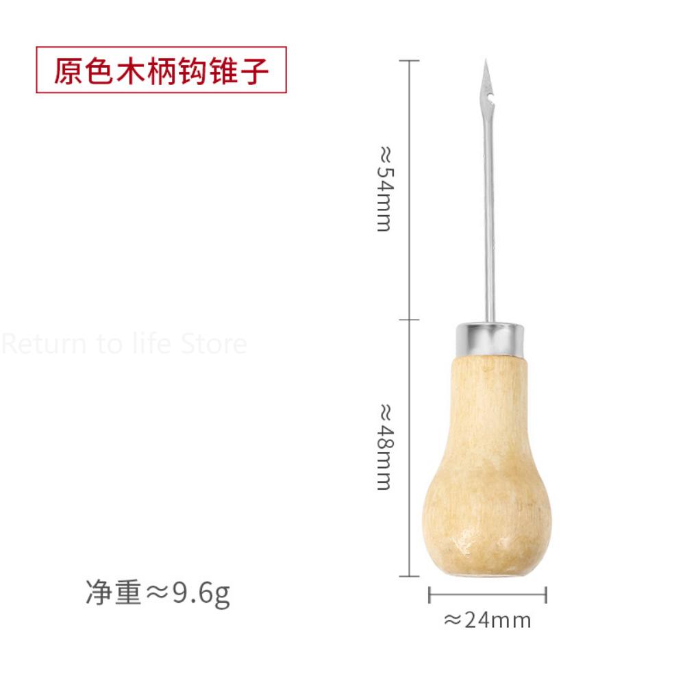 1pc Awl Pricker Hole Maker Cone Punch Sewing Stitching Leather Craft Shoemaking Tool Wooden Handle Drilling with Hook Stabber